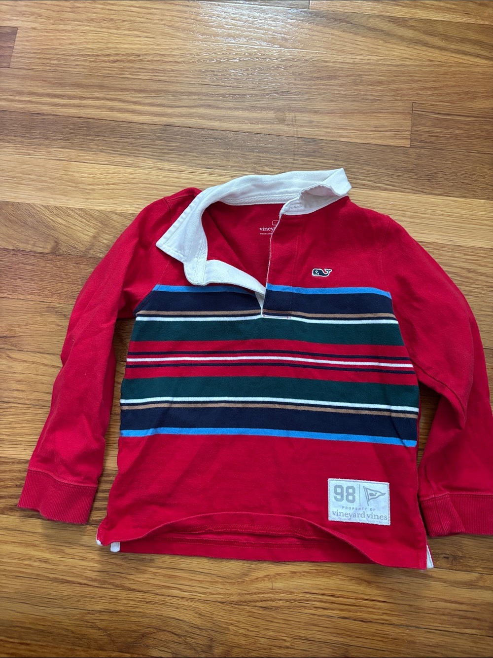 Vineyard Vines Red Rugby Polo with Multicolor Stripes